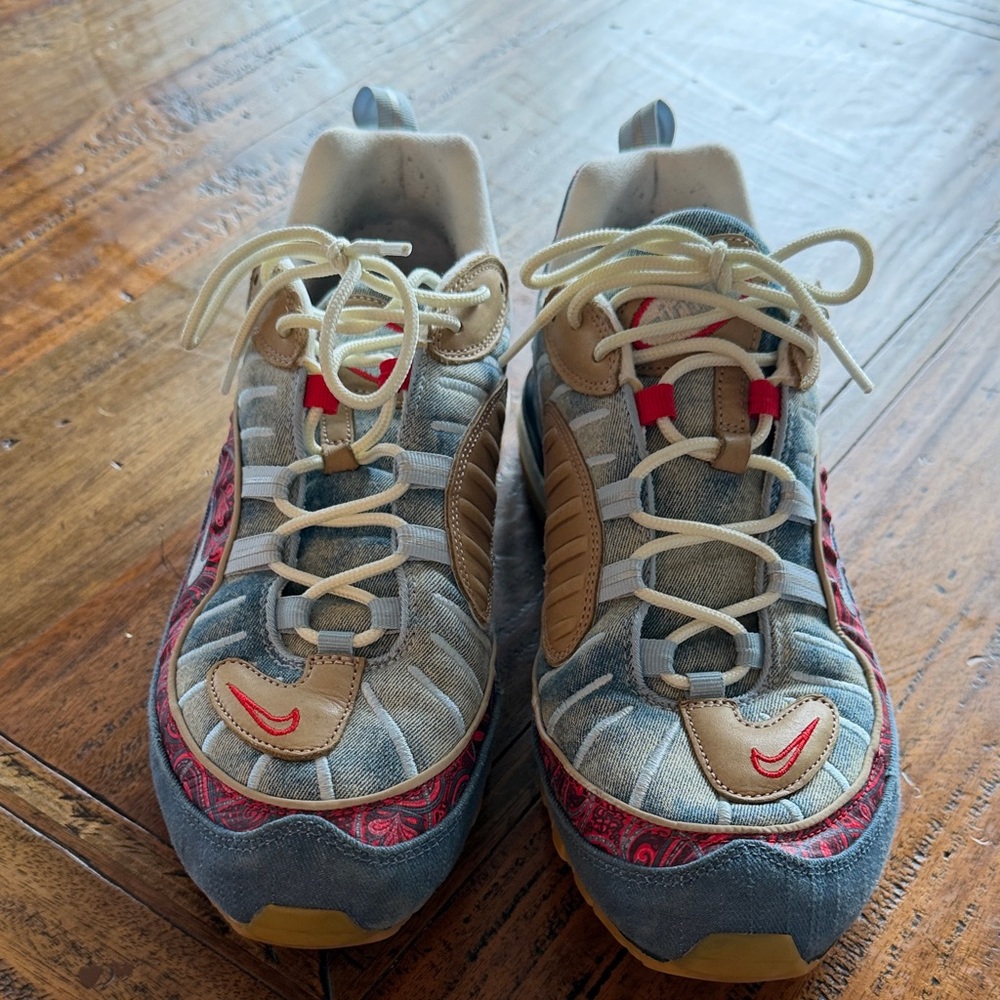 Nike Denim-Look Sneakers with Red Paisley Trim